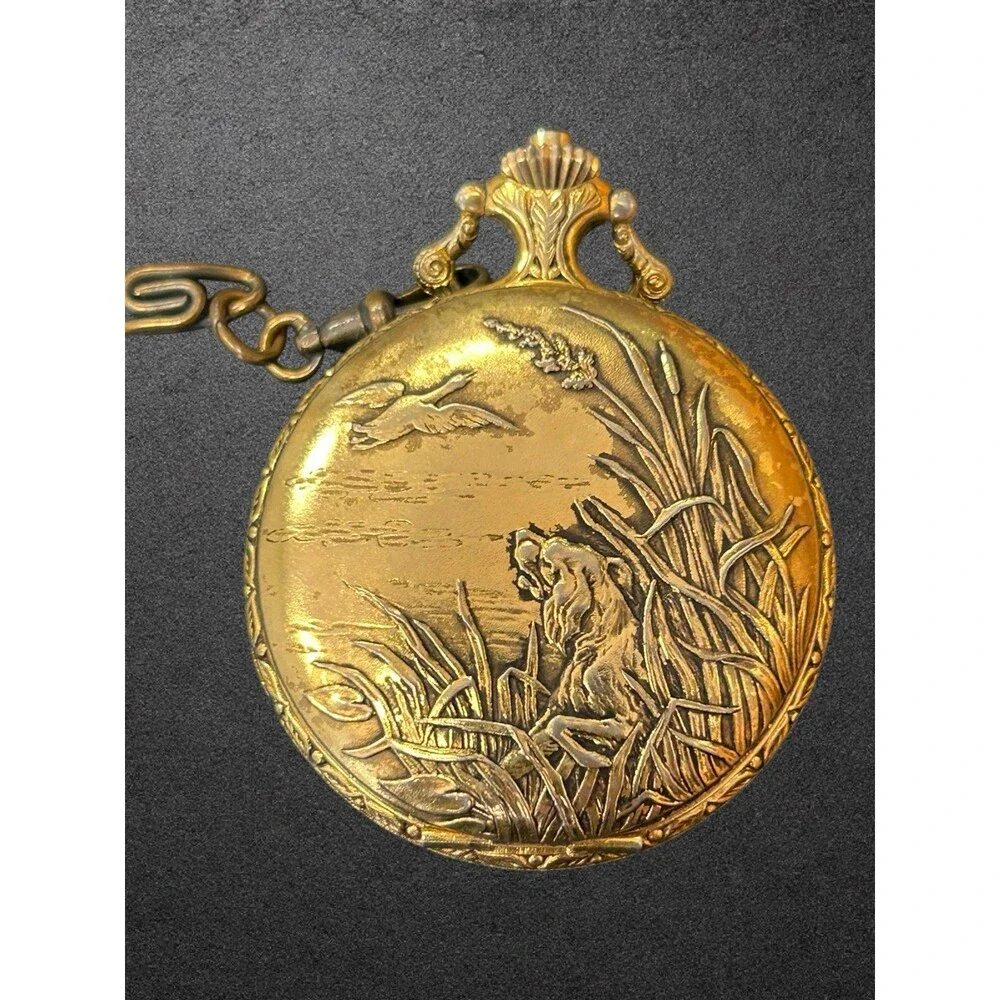 André Rivalle 17 Jewel Swiss Pocket Watch Hunting Scene